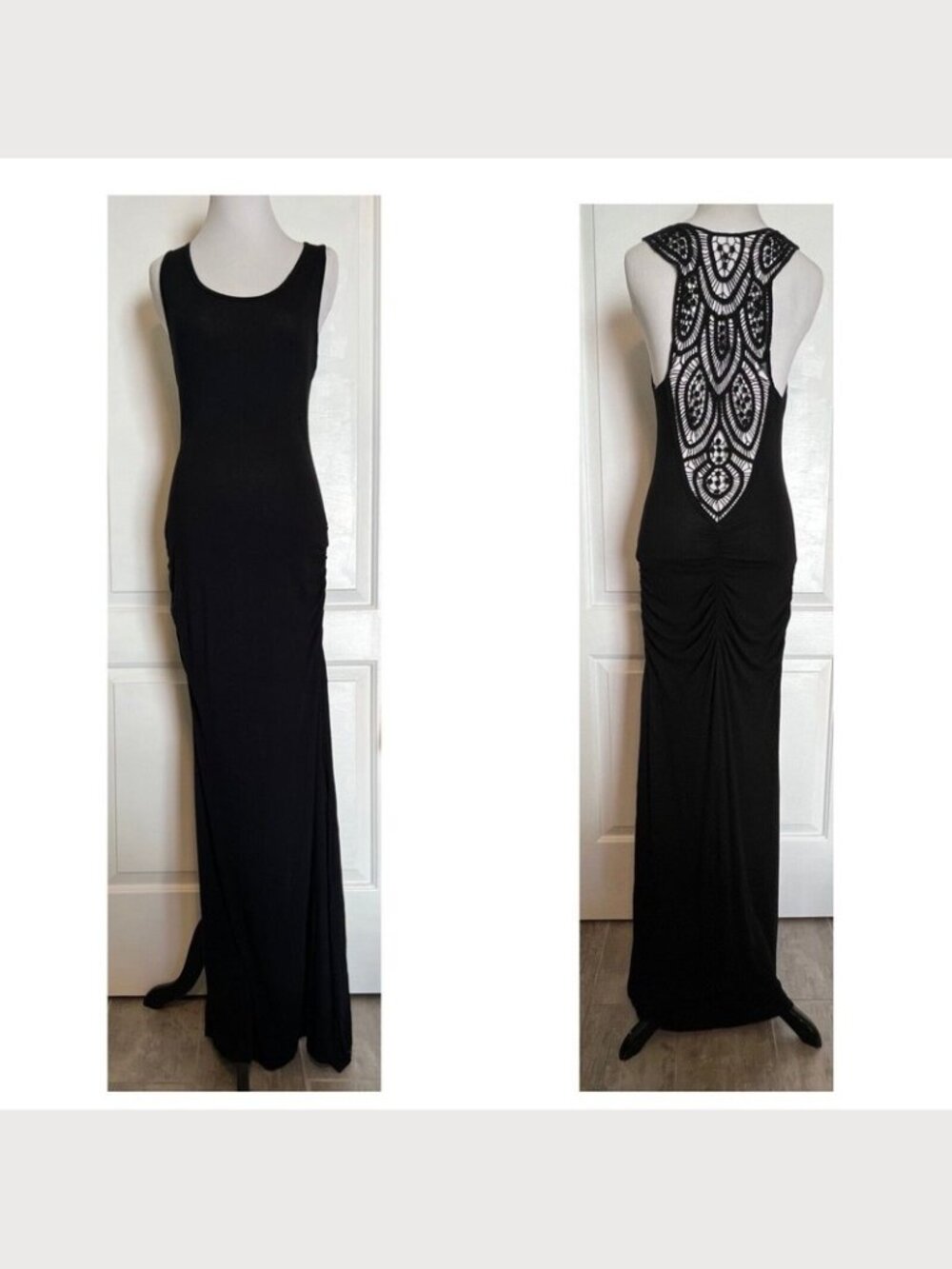 Los Angeles Boutique Black Racerback Lightweight Macrame Back Maxi Dress Beach M